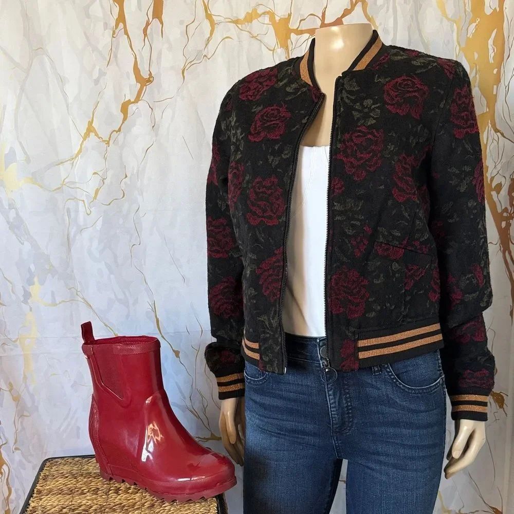 *Sanctuary Black and Red Floral Bomber Jacket
